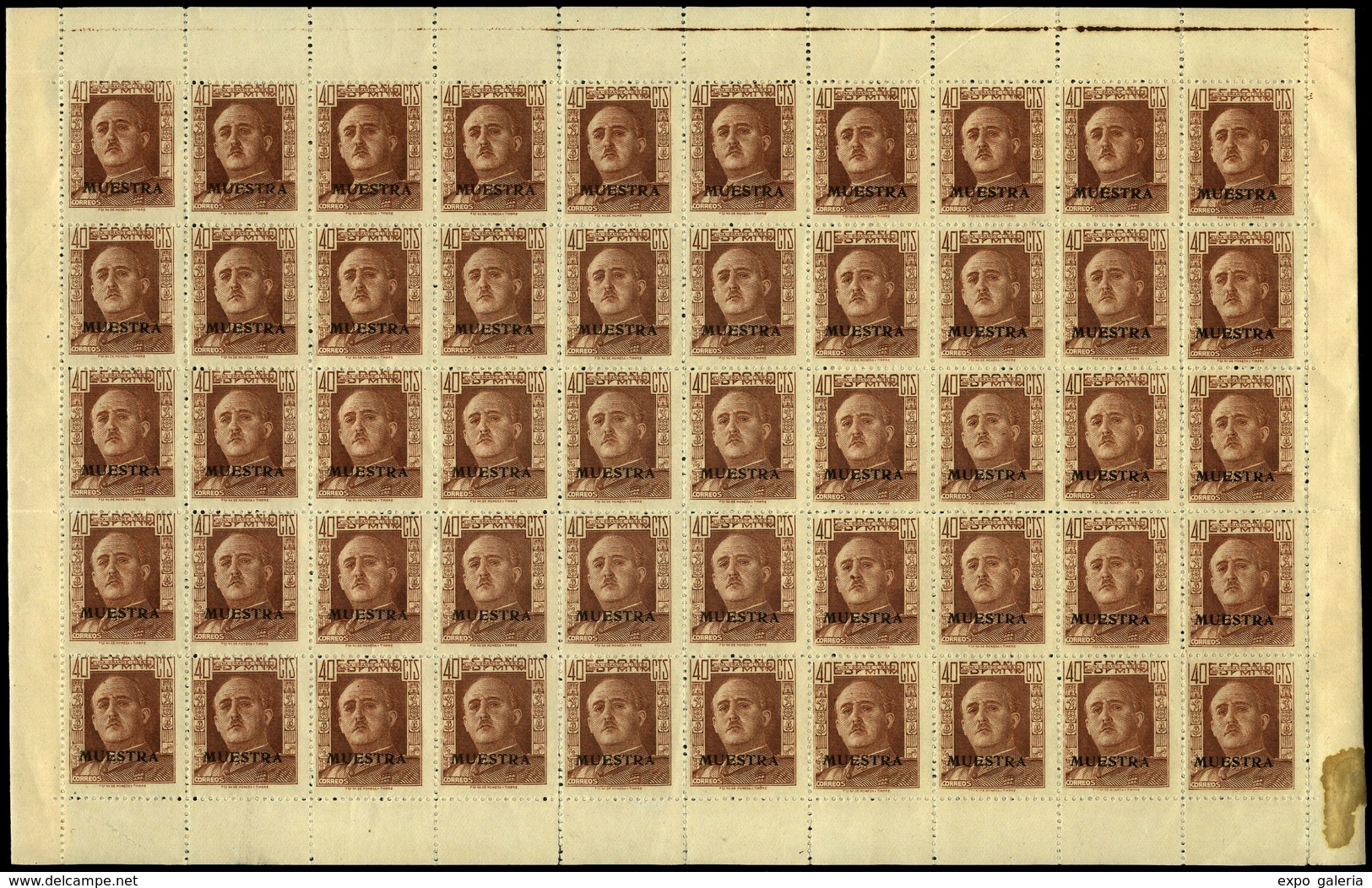 Ed. ** 953M - 1942. Pliego Completo De 50 Ejemplares Con Sobrecarga “Muestra”. Rara Pieza En Esta Condición - Unused Stamps