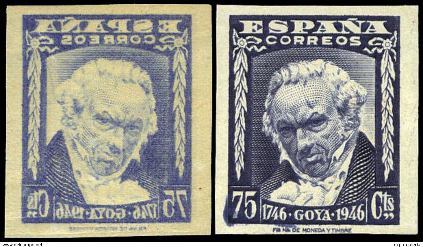 Ed. ** 1007+1007A S/D - 1946. Conjunto De 2 Valores Sin Dentar Color Azul + Ultramar + Variedad Calcado Al Dorso - Unused Stamps