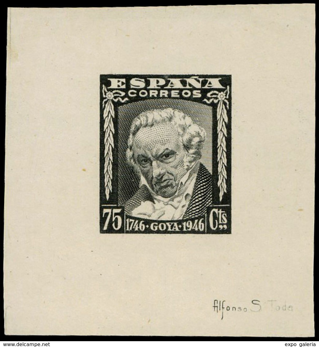PRUEBA - 1946. Prueba Punzón 75 Cts. Negro. Firma Sánchez Toda. No Cat. Muy Rara Pieza - Unused Stamps