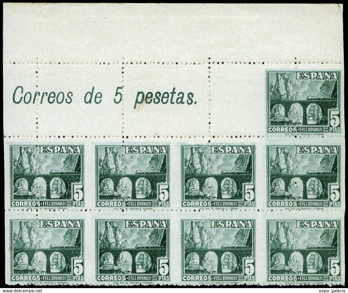 Ed. ** 1038dh - 1948. Bl. De 9, Cabecera De Pliego Con Leyenda.Dentado Completamente Desplazado Sin Charnela - Neufs