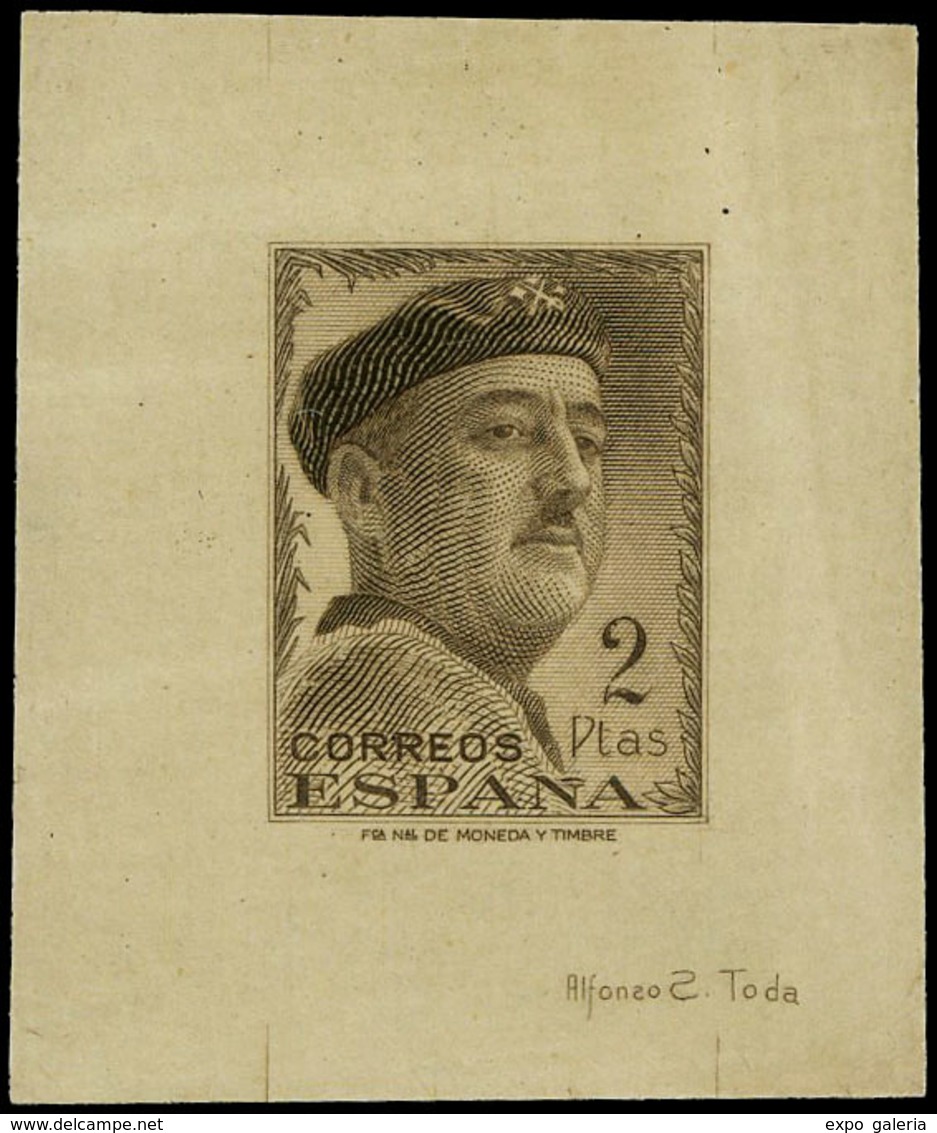 Año 1949 - Proyecto No Adoptado. Prueba De Punzón 2 Ptas. Marrón. Realizado Por Sánchez Toda - Unused Stamps