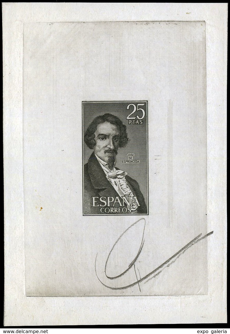 Ed. * 2072 - Personajes. José Espronceda. 25 Ptas. Prueba De Punzón Firmada Por El Grabador Sánchez Toda - Lettres & Documents