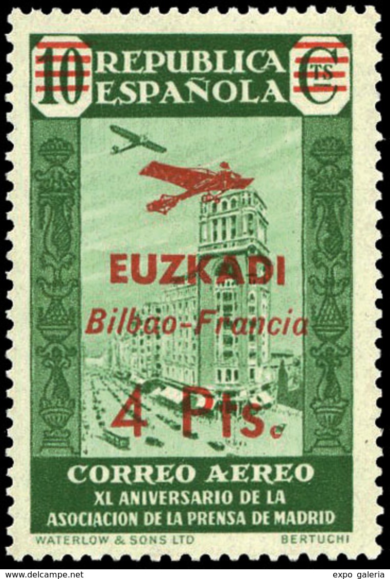 Ed. *** 1/5 EUSKADI - Correo Aereo Bilbao-Francia. Serie Completa. Sin Charnela. Muy Escasa En Esta Condición - Emissions Nationalistes