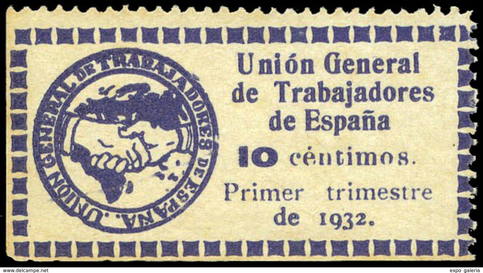 All. 745 - U.G.T. Cuota 10 Cts. Azul. Muy Escaso Ejemplar - Spanish Civil War Labels