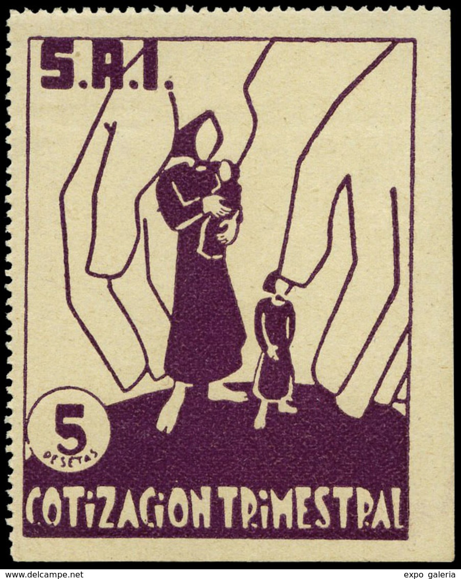 All. ** 1218 - S.R.I. 5 Ptas. Cotización Trimestral. Sin Charnela. Lujo. Raro - Spanish Civil War Labels