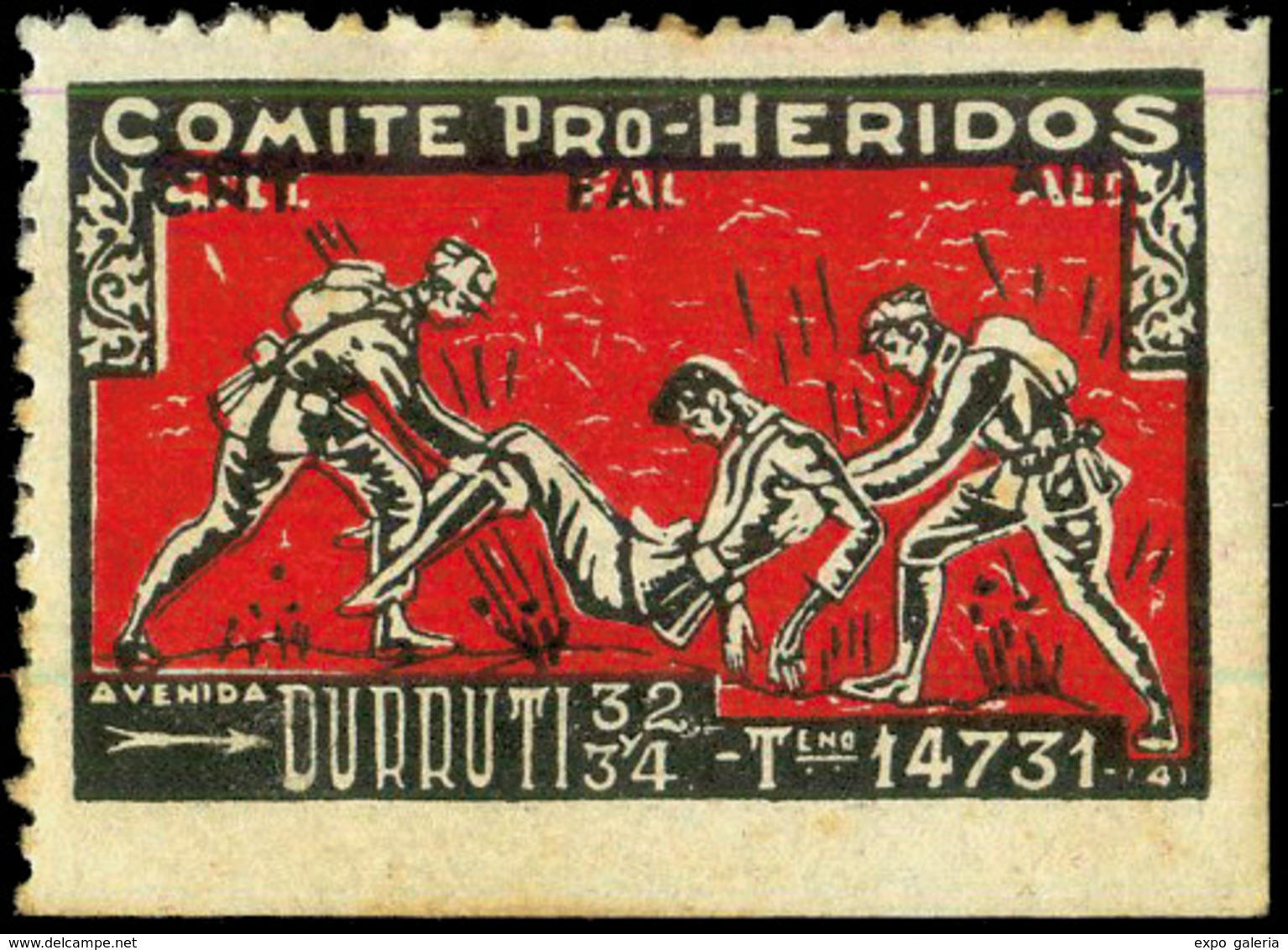 All. * 1911 - Comité Pro Heridos-Durruti. Raro. - Spanish Civil War Labels