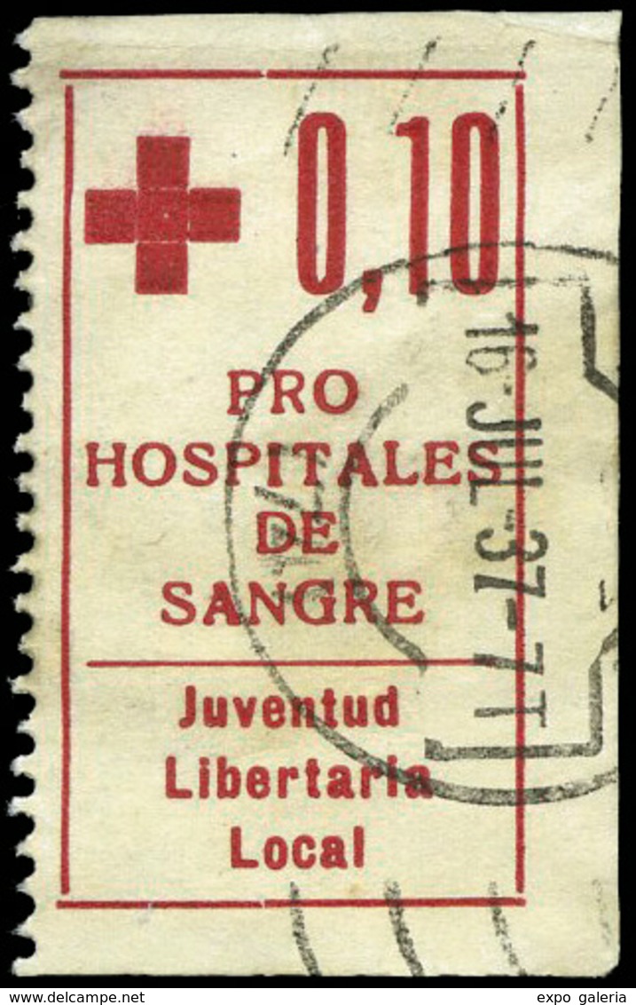 All. 0 1954 - Pro Hospitales De Sangre. Juventud Libertaria Local. 10 Cts. Muy Raro - Vignettes De La Guerre Civile