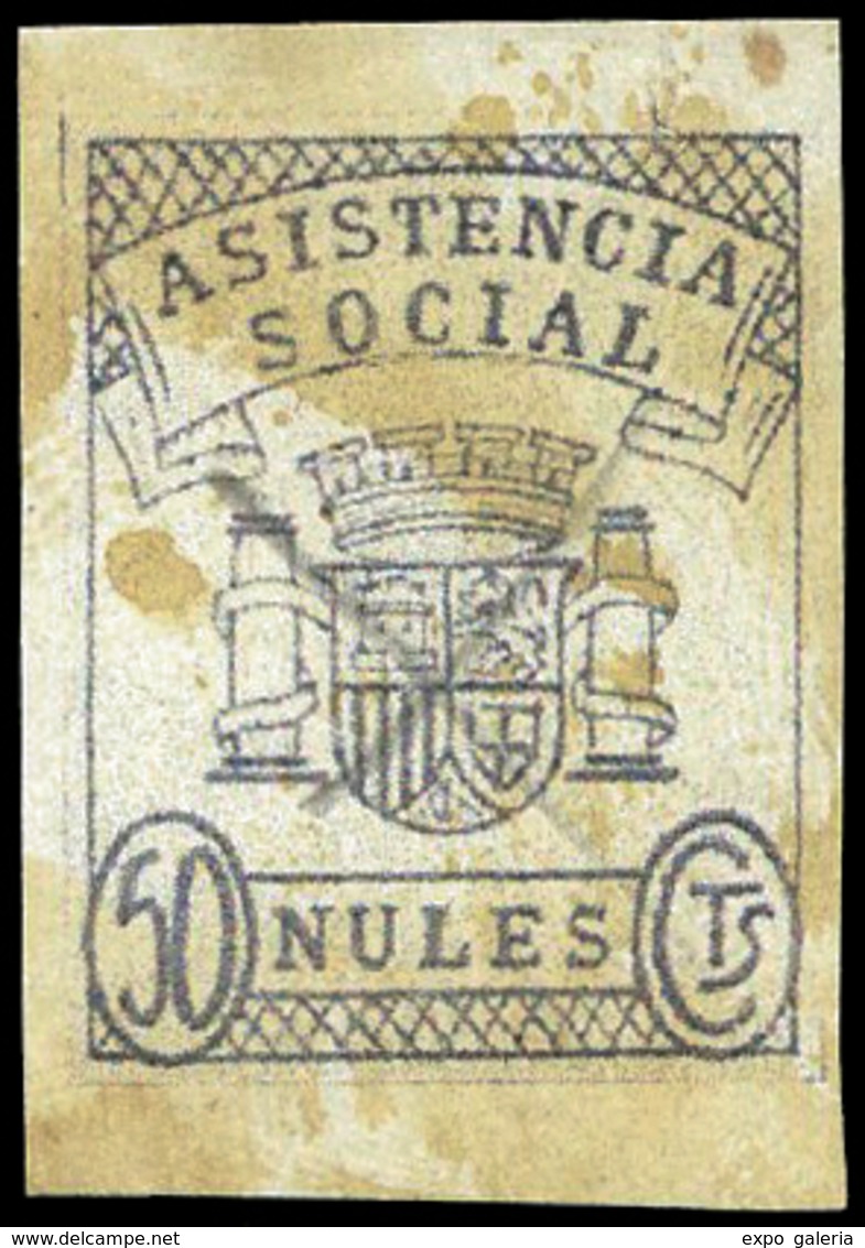 All. * 5 - Castellón. NULES. Prueba En Negro Del Valor 50 Cts. “Asistencia Social” No Reseñado. Rarísimo Ejemplar - Emissions Républicaines