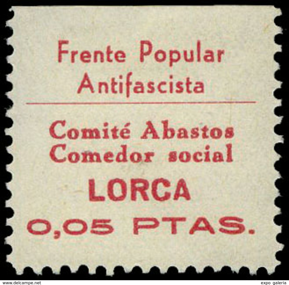 All. ** 27 - Murcia. LORCA. “Frente Popular Antifascista. 0’05 Ptas.” Raro Modelo.Sin Charnela - Republican Issues