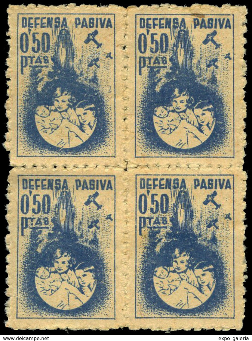 All. * 51 - VALENCIA. “Defensa Pasiva. 0’50 Cts.” Azul. Bl. De 4. Muy Raro En Esta Condición - Emissions Républicaines