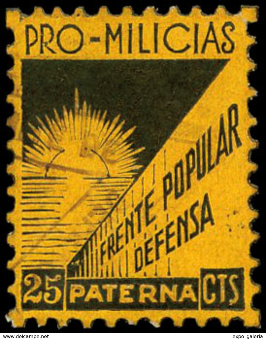 All. * 3 - Valencia. PATERNA. “Pro Milicias- Frente Popular. Defensa. 25 Cts.” Amarillo. Raro - Republican Issues