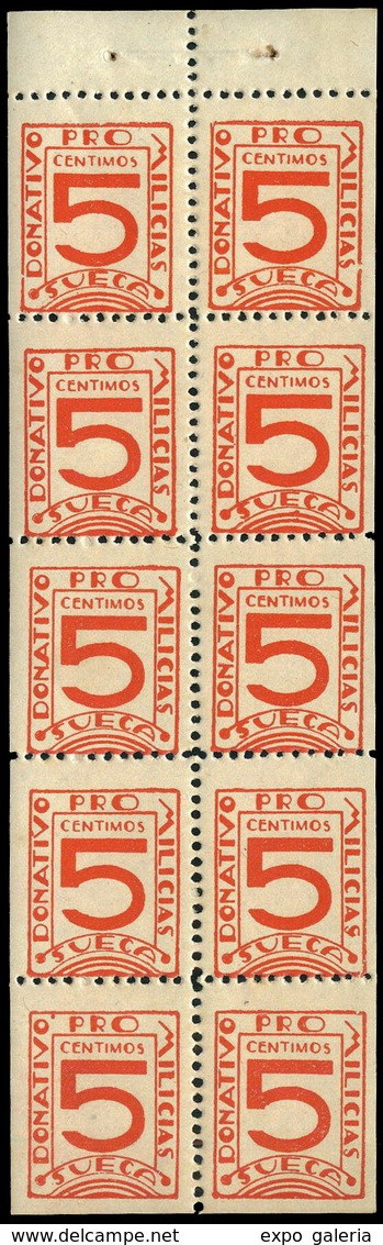 All. ** 14 - Valencia. SUECA. “Pro Milicias. 5 Cts.” Rojo. HB De 10 Ejemplares Porcedente De Carnet. - Republikeinse Uitgaven