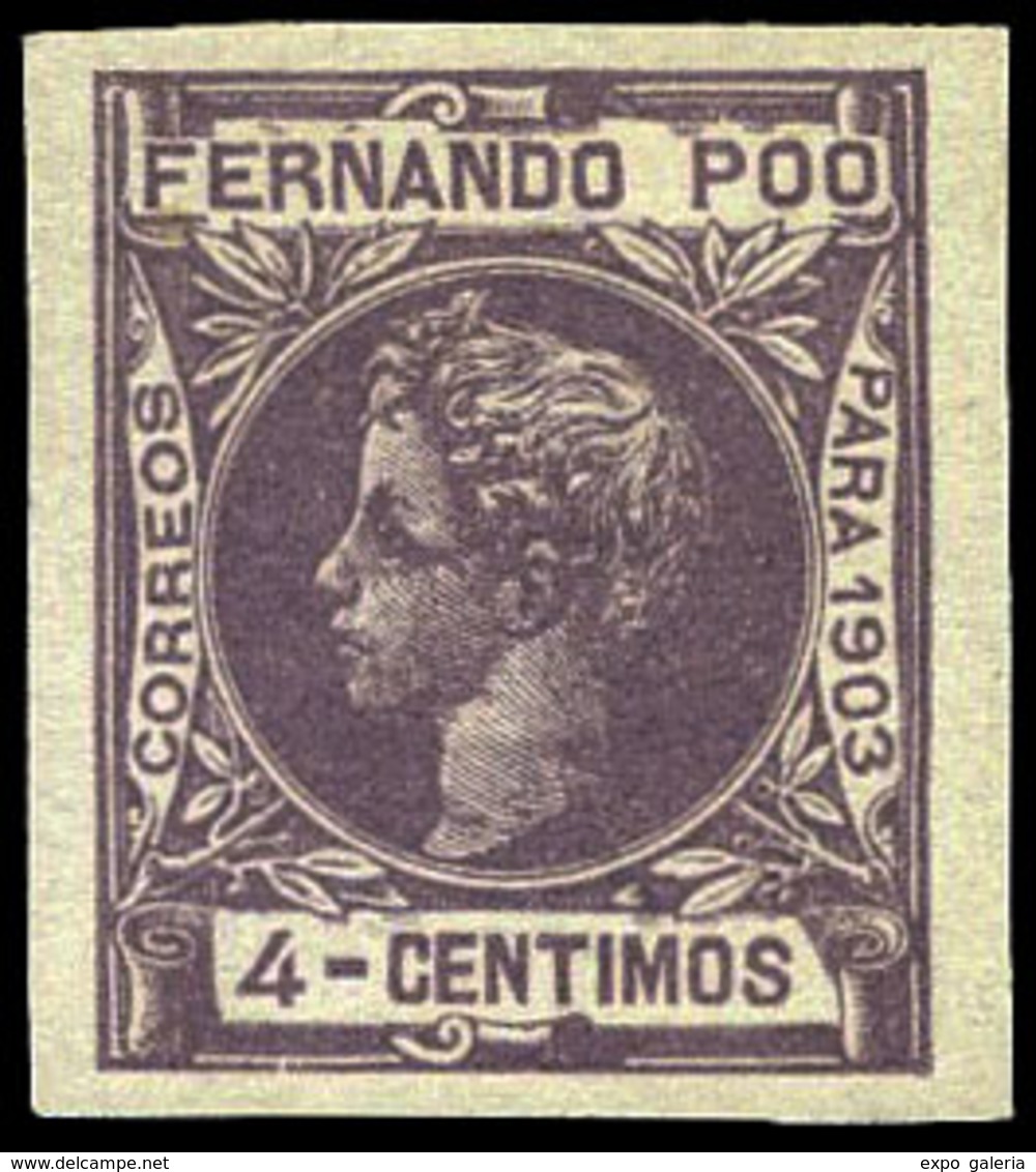 Ed. ** 123 S/D - 1903. Alfonso XIII. 4 Cts. Lila.S/Dentar.Sin Charnela.Muy Raro Ejemplar.Cert.GRAUS - Fernando Poo