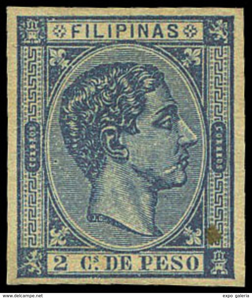 Ed. * 35 S/D - 1876. Alfonso XII. 2 Cts. Azul. S/Detar. Precioso Y Escaso Sello. Cat. + 390€ - Filipinas