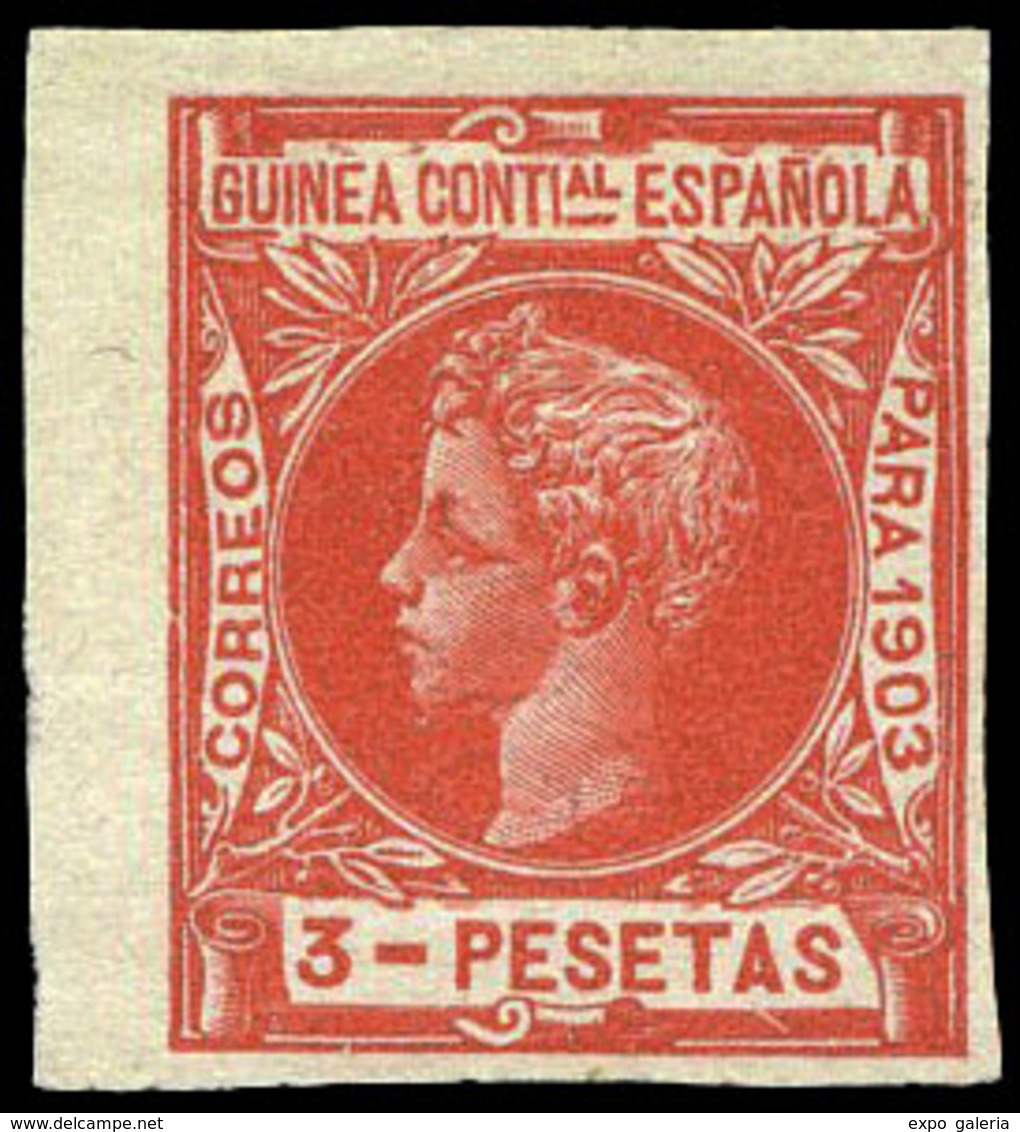 Ed. * 23 S/D - 1903. Alfonso XIII. 3 Ptas. Bermellón. Variedad S/D. Esquina De Pliego. Preciosa Y Muy Rara Variedad - Spanish Guinea