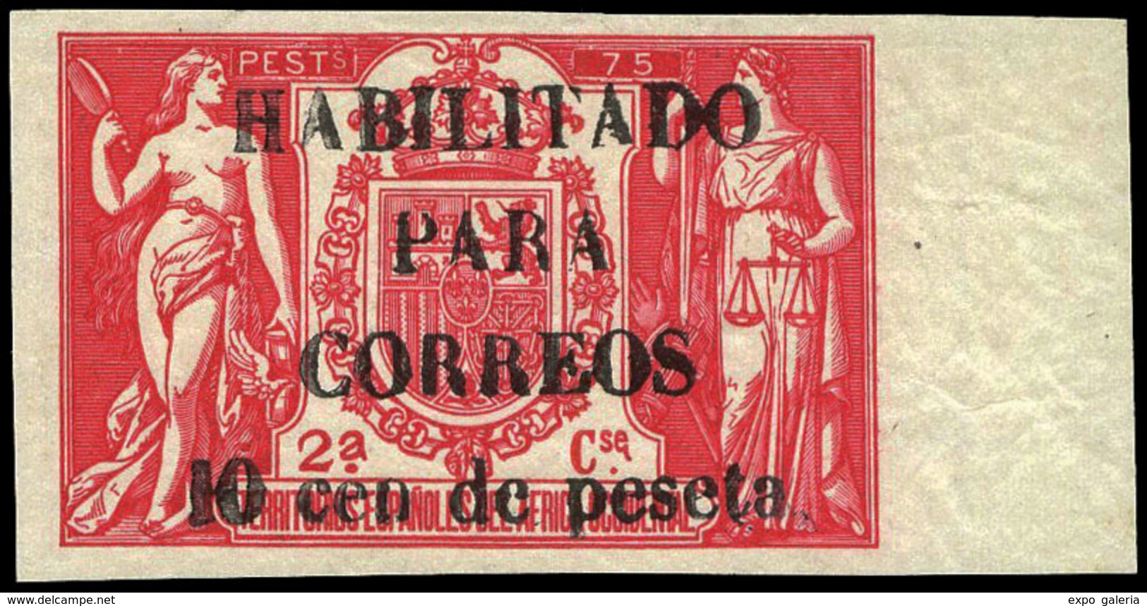 Ed. ** 58AJ - 1909. Pólizas Habilitadas. 10 Cts Sobre 75 Ptas. Borde Hoja. Sin Charnela. Tirada 25 Ejemplares - Spanish Guinea