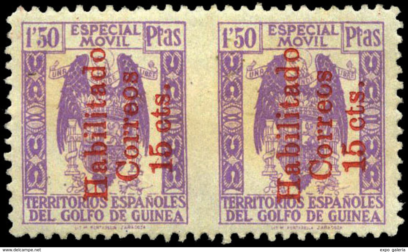Ed. * 259D - 1939. Póliza Habilitada. Pareja S/Dentar Enmedio. No Reseñada En Catálogo Especializado - Spanish Guinea