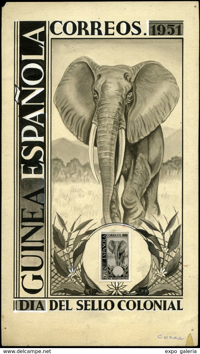 1951. Proyecto No Adoptado Realizado Por El Grabador “D. Ernesto Cerra” “Guinea Española. Día Del Sello Colonial-1951” - Guinée Espagnole