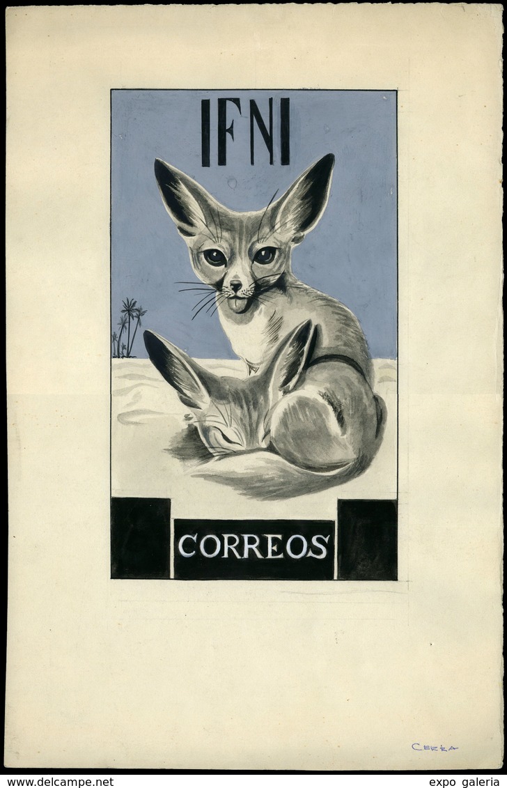1951. Proyecto No Adoptado Realizado Por El Grabador “D. Ernesto Cerra” “Ifni- Correos” (mismo Motivo…) - Ifni