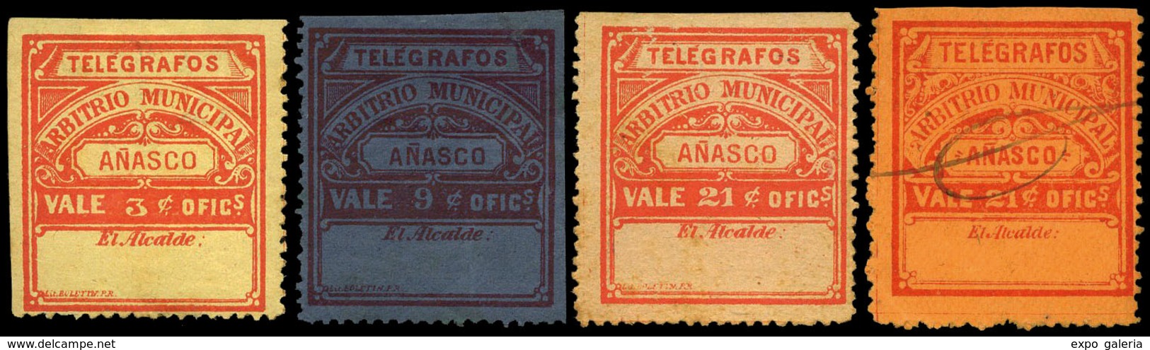 Ed. 18/20+201a Telégrafos Municipales - 1888. “Añasco”. Serie Completa 4 Valores En Nuevo, Sin Goma… - Puerto Rico