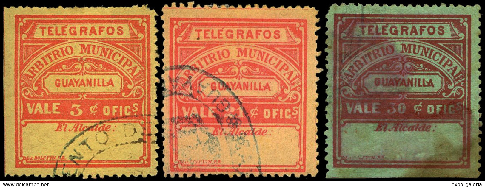 Ed. 0 29-30-31 Telégrafos Municipales - 1888. “Guayanilla” Conjunto De 3 Valores En Usado.Conservación Habitual - Puerto Rico