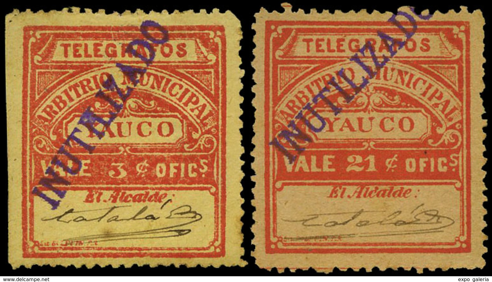 Ed. 0 57/8 Telégrafos Municipales - 1888. “Yauco”. Serie Completa 2 Valores. Muy Bonitos. Rara Serie. - Puerto Rico