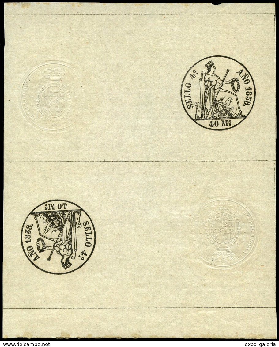 Alemany 9 - 1858. Pólizas. 40 Mils. Sello Entero En Pareja Capicua. (El Mismo Ejemplar Que Sale Fotografiado…) - Revenue Stamps