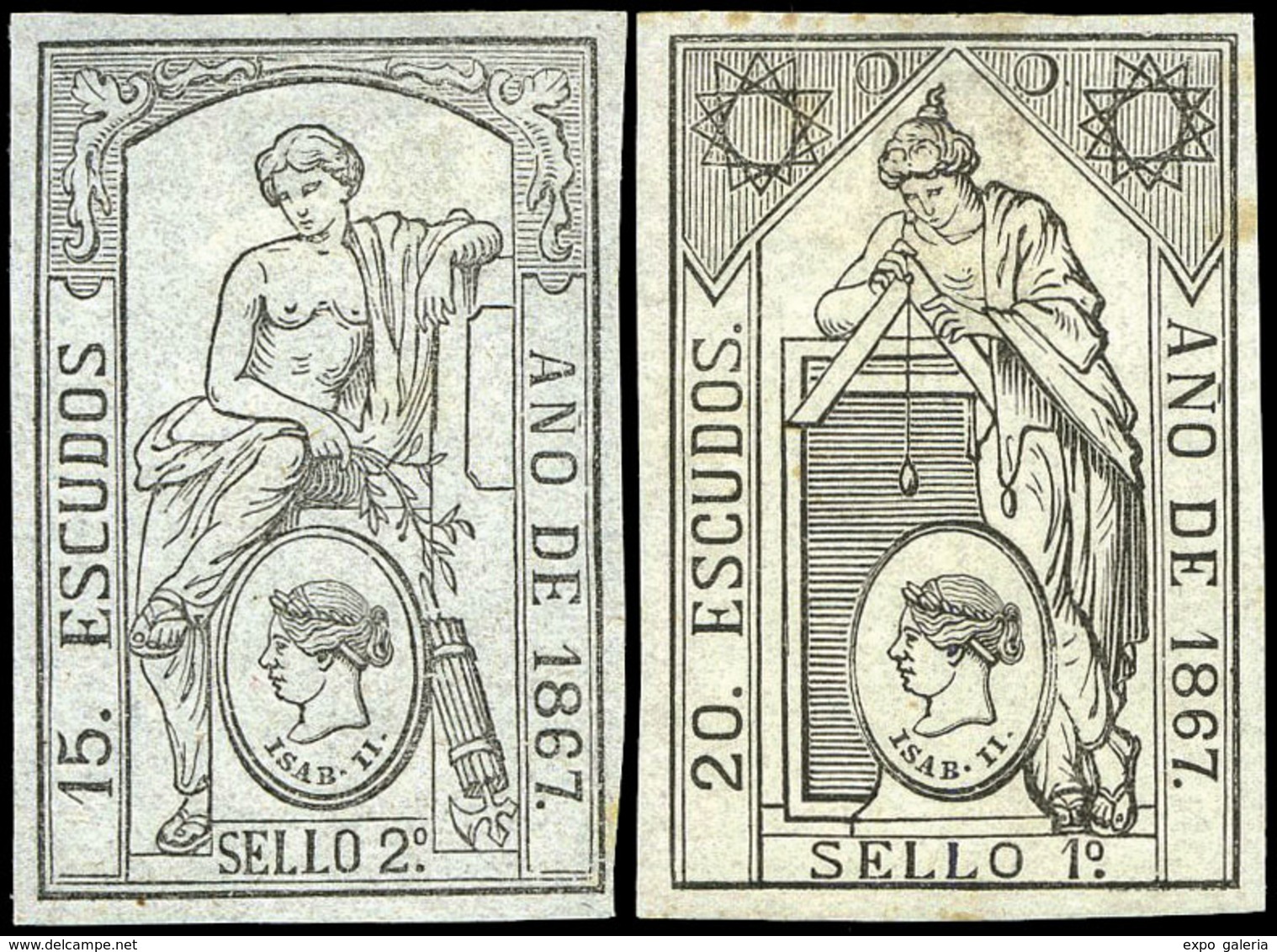Alemany 70/8 - 1867. Pólizas. 9 Valores En Negro. Serie Completa. Goma Original.Rara En Esta Condición - Revenue Stamps