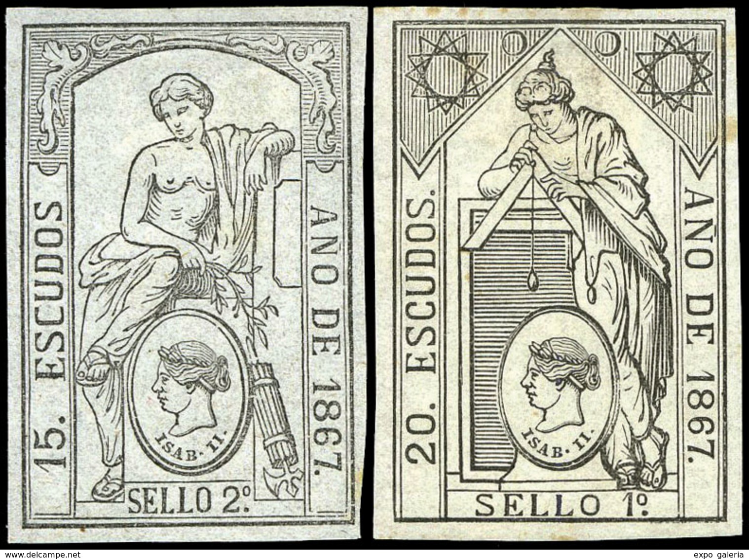 Alemany 70/8 - 1867. Pólizas. 9 Valores En Negro. Serie Completa. Goma Original.Rara En Esta Condición - Fiscale Zegels