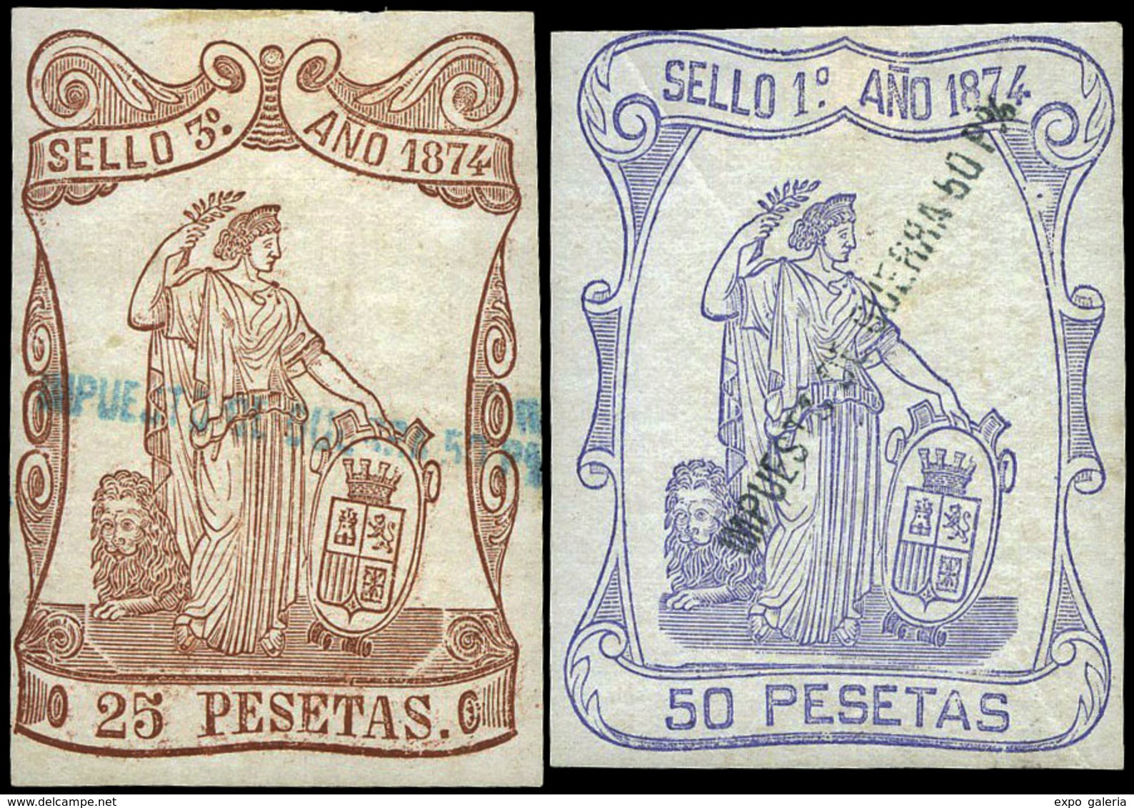 Alemany 150/3+158+160 - 1874. Pólizas.6 Valores Con Sobrecarga “Impuesto De Guerra. 50 P%” - Steuermarken