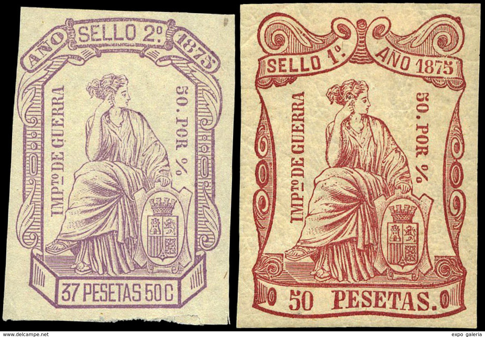 Alemany 168/71 - 1875. Pólizas. 4 Valores. Final De Serie (desde 15 Ptas. Hasta 50 Ptas). Goma Original. Raro Conjunto - Fiscale Zegels