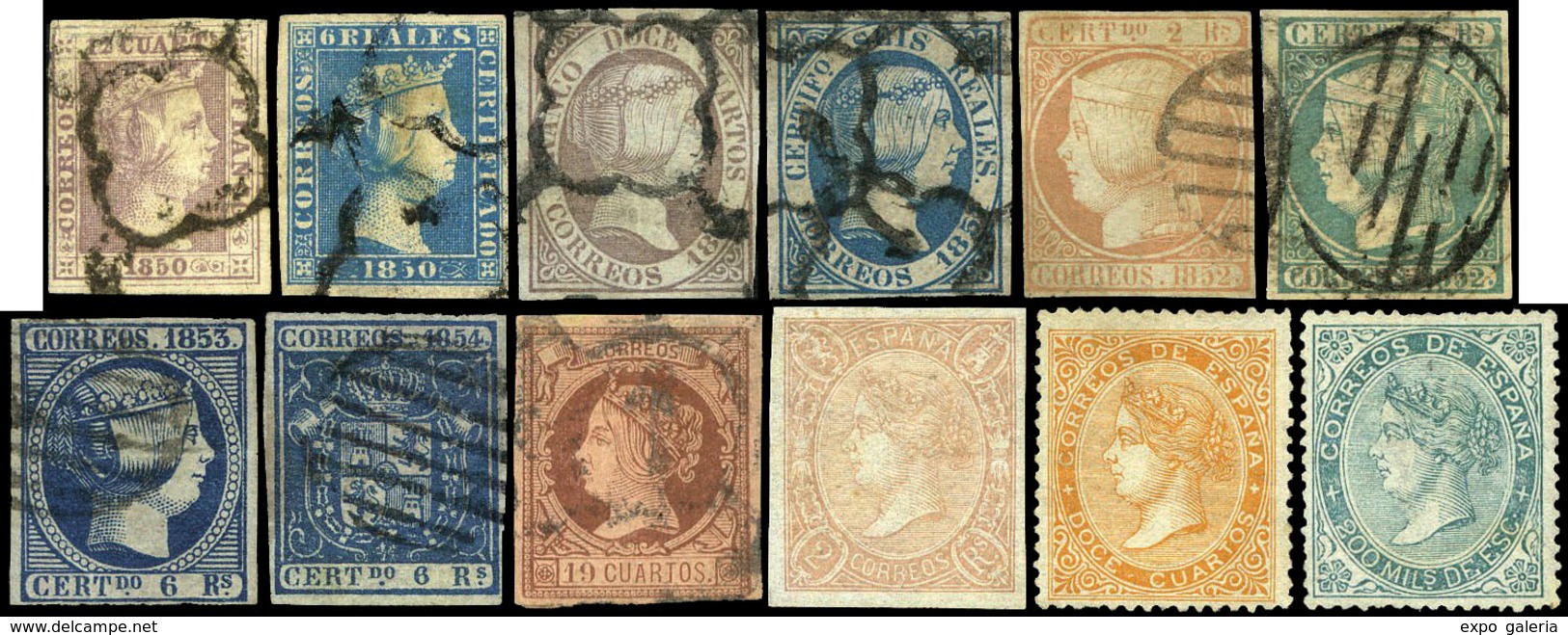 España 1850/1869 - Isabel II. Colección Montada En Hojas Album Edifil, Completo + 85%. Sellos En Nuevo Y Usado… - Collezioni