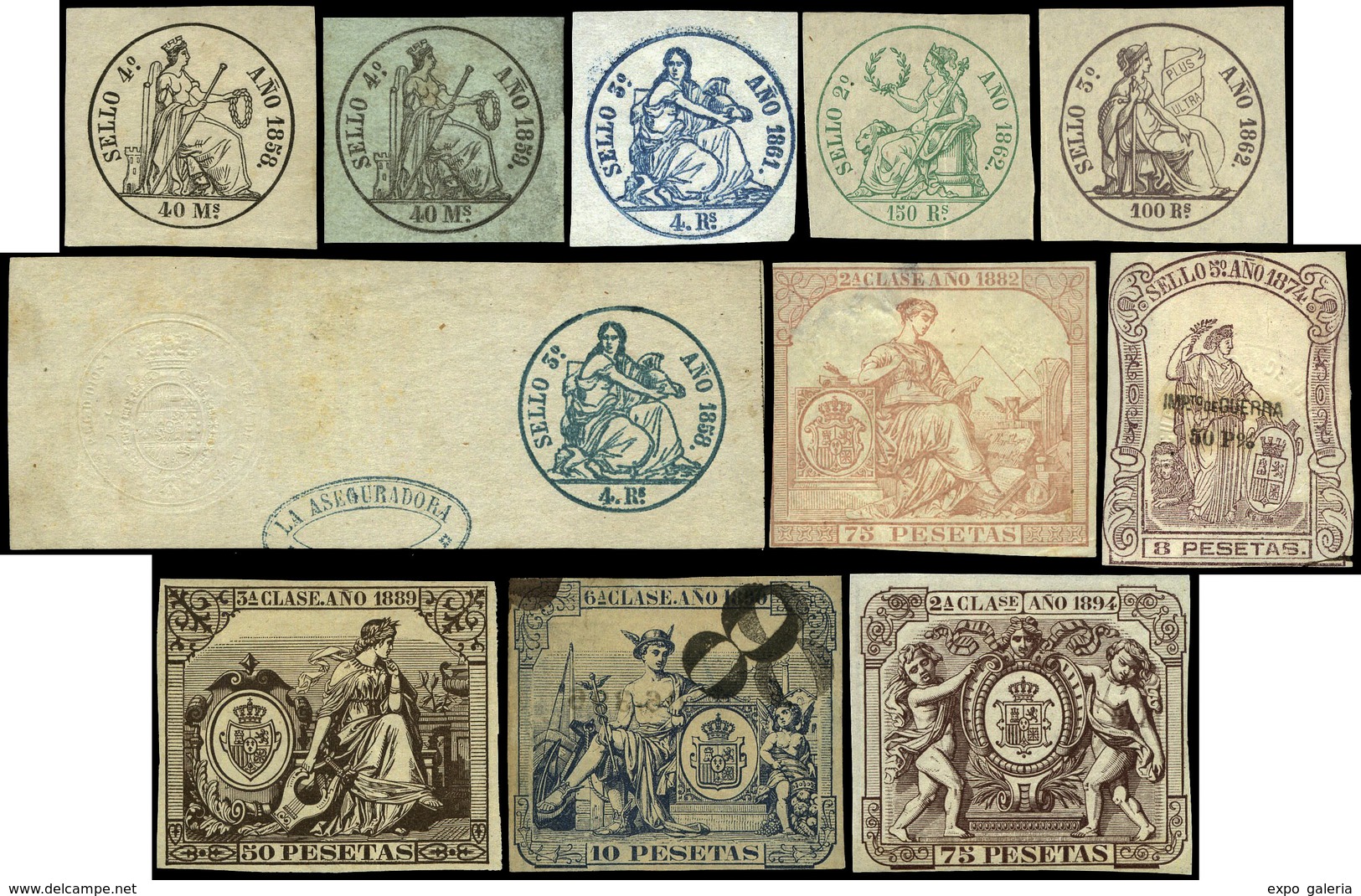 Fiscales/Pólizas 1853/1906 - Album Antiguo Con Más De 315 Piezas De Pólizas En Nuevo Y Usado - Collections