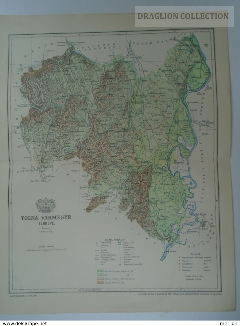 W513.3  Hungary TOLNA Vármegye - SZEGZARD Kéty Zomba Bátaszék  - Ca 125 Years Old Map For Pallas Lexikon Hungary Ca 1890 - Cartes Géographiques