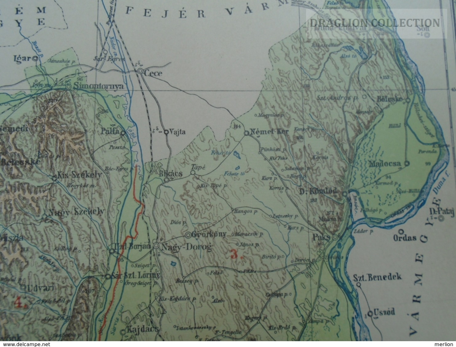 W513.3  Hungary TOLNA Vármegye - SZEGZARD Kéty Zomba Bátaszék  - Ca 125 Years Old Map For Pallas Lexikon Hungary Ca 1890 - Geographical Maps