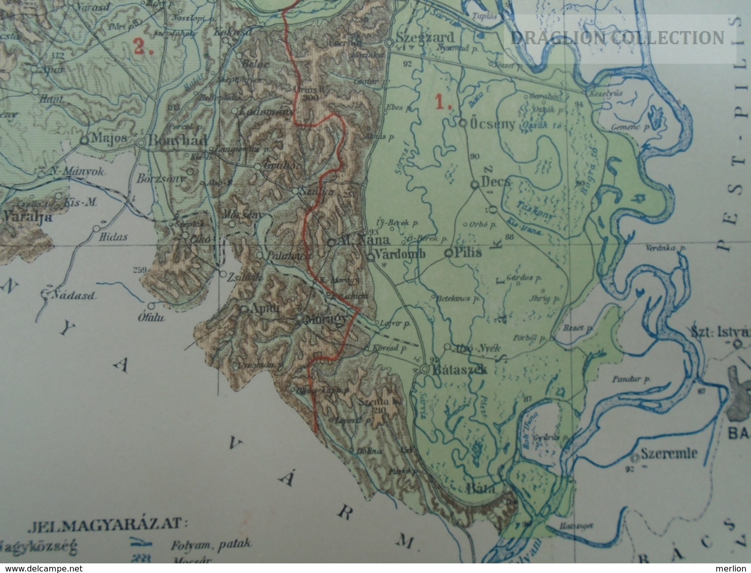 W513.3  Hungary TOLNA Vármegye - SZEGZARD Kéty Zomba Bátaszék  - Ca 125 Years Old Map For Pallas Lexikon Hungary Ca 1890 - Geographical Maps