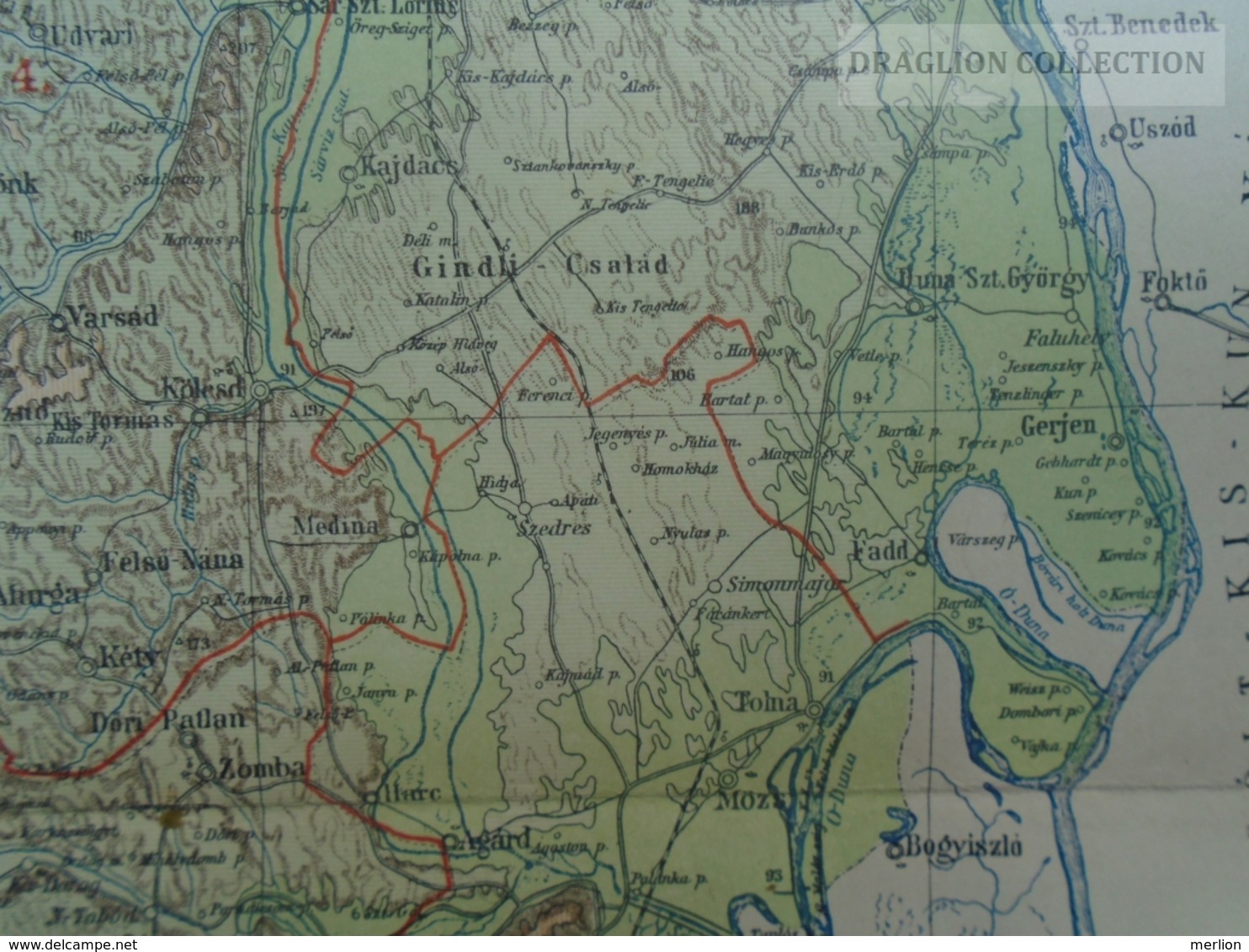 W513.3  Hungary TOLNA Vármegye - SZEGZARD Kéty Zomba Bátaszék  - Ca 125 Years Old Map For Pallas Lexikon Hungary Ca 1890 - Geographical Maps