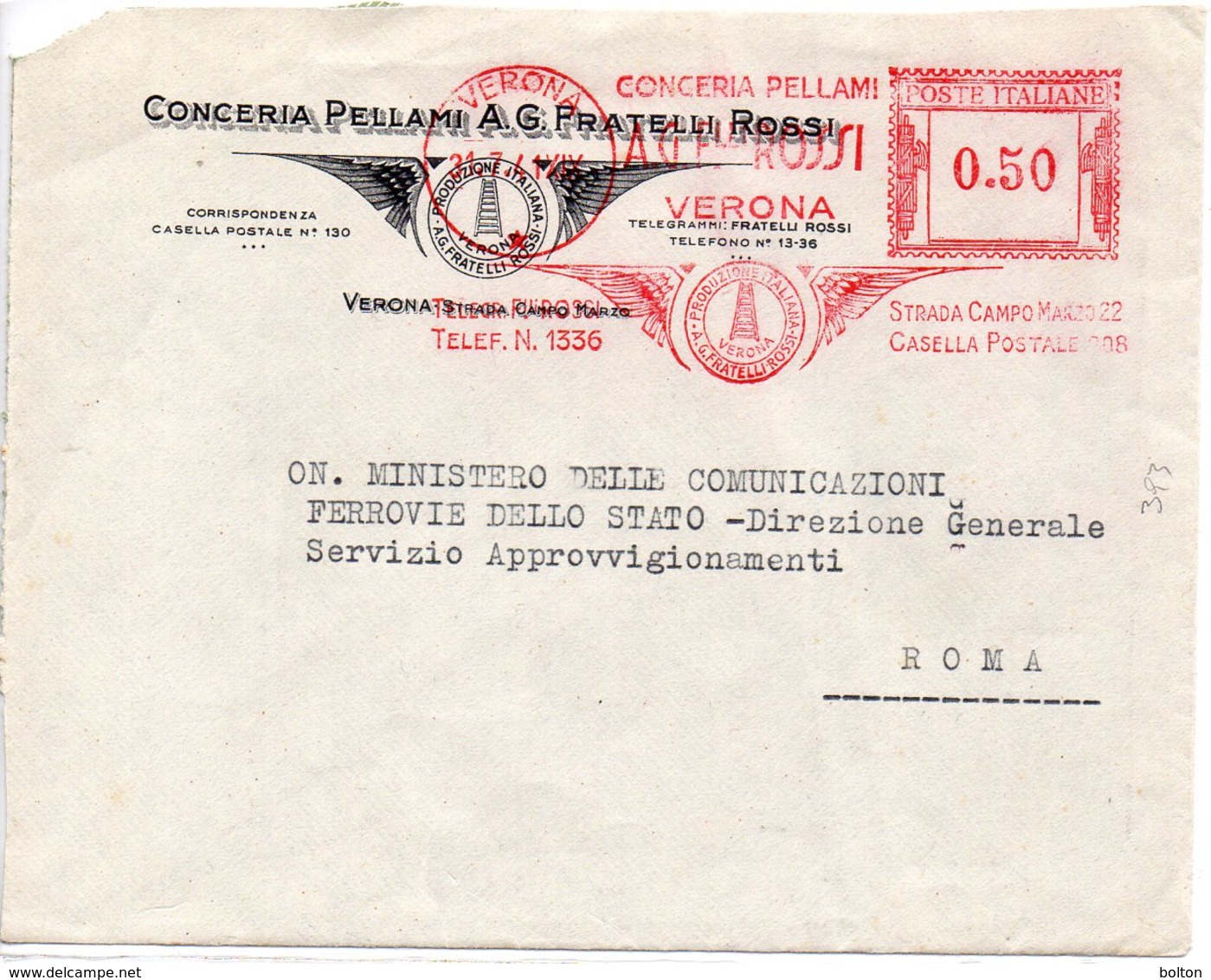 1941 Affrancatura Meccanica EMA Conceria Pellami A.G.ROSSI Verona - Frankeermachines (EMA)