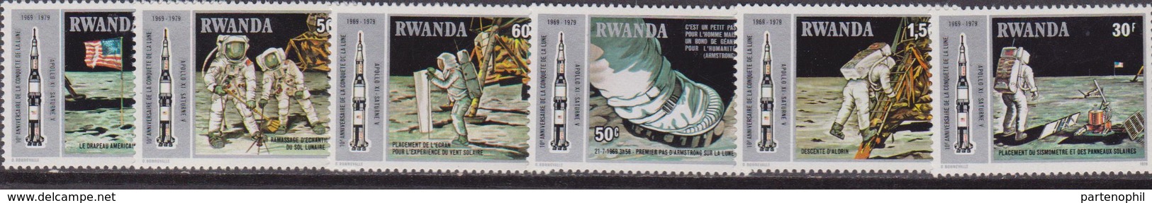 Rwanda 1980 Space Apollo 11 Moon Landing Satellite Astronauts Armstrong 6v MNH - Africa
