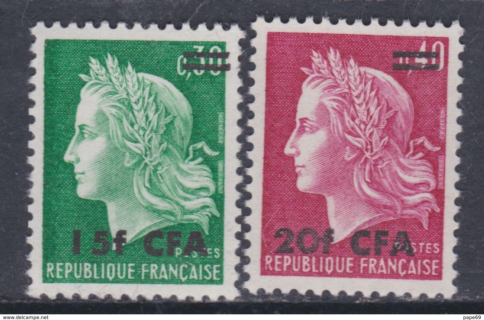 Réunion N° 384 / 85  XX  Marianne De Cheffer, Les 2 Valeurs Surchargées CFA, Sans Charnière, TB - Neufs