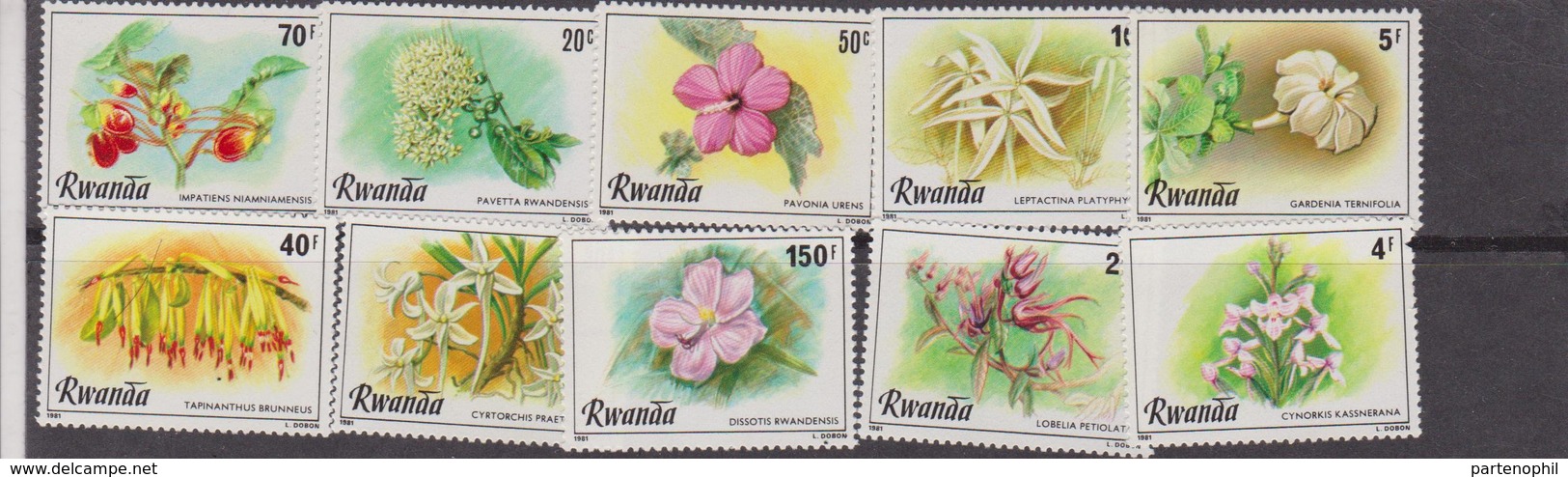 Rwanda 1981 Flowers Orchids Plants Nature Conservation 10v Set MNH - Orchidee