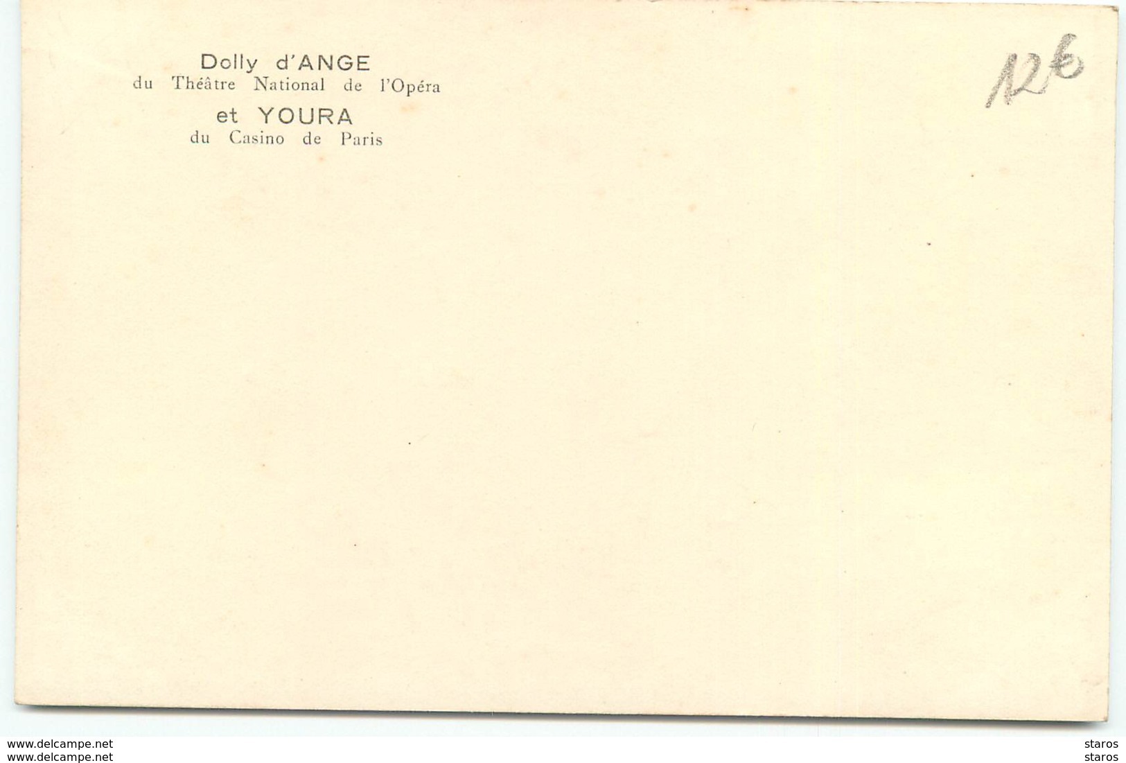 Dolly D'Ange Du Théâtre National De L'Opéra Et Youra Du Casino De Paris - Artistes