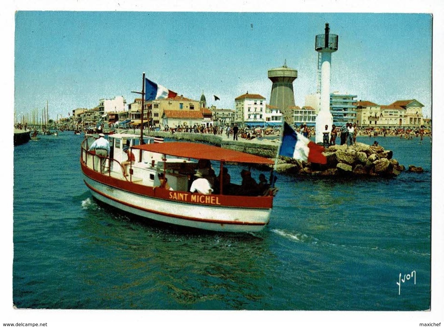 Palavas Les Flots - L'entrée Du Port (bateau D'excurtion "Saint Michel" Phare, Château D'eau) Circ 1967, Flamme Illustré - Palavas Les Flots