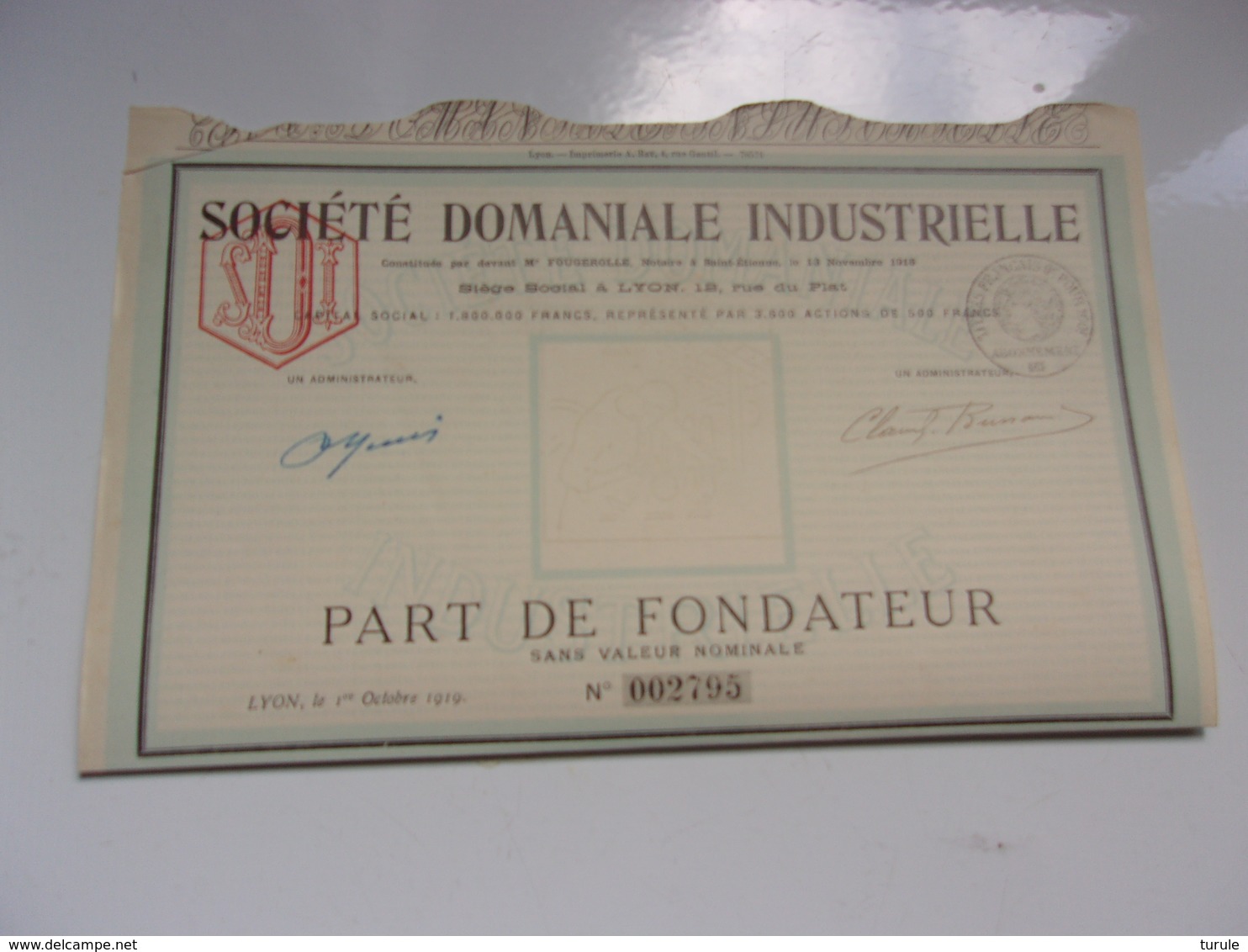 DOMANIALE INDUSTRIELLE (1919) LYON - Autres & Non Classés