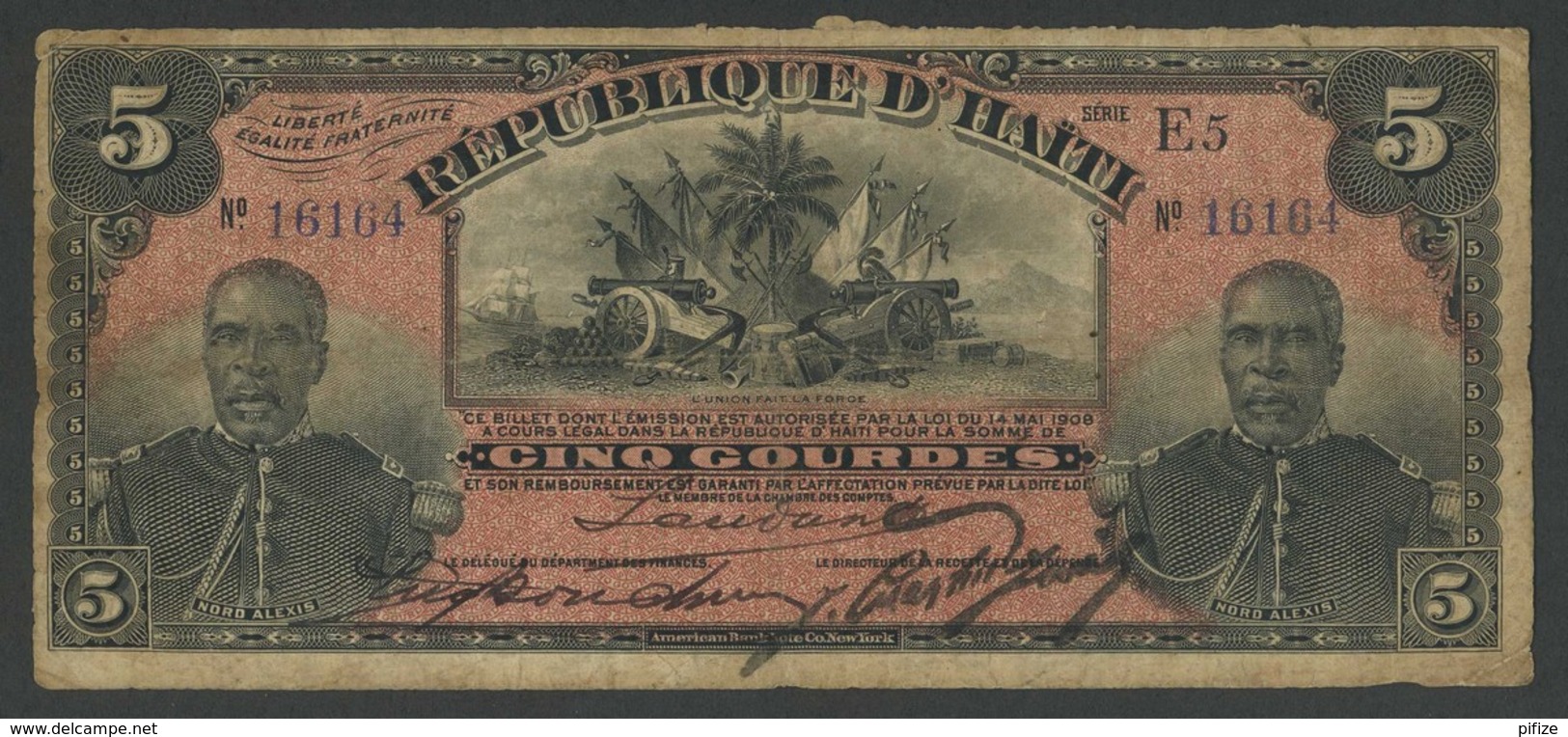 (Haïti) Rare Billet De 5 Gourdes 1908 . En Prime, Billet D'une Gourde 1919 . - Haïti