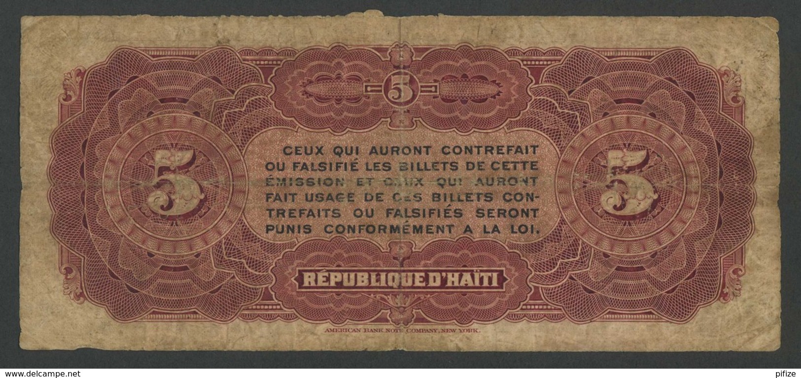 (Haïti) Rare Billet De 5 Gourdes 1908 . En Prime, Billet D'une Gourde 1919 . - Haïti