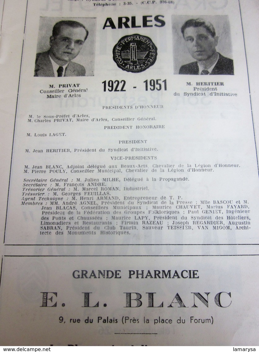 1951-ARLES-PROGRAMME MUSIQUE 7é REGIMENT GENIE MILITAIRE-GALAS ARTISTIQUES-CHORÉGRAPHIQUES-FOLKLORIQUE-CORRIDA-LA FLOTTE