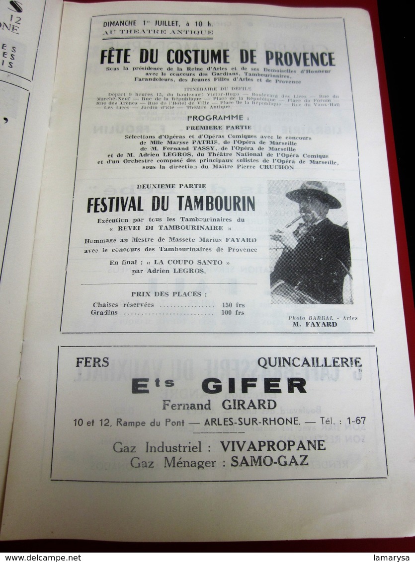 1951-ARLES-PROGRAMME MUSIQUE 7é REGIMENT GENIE MILITAIRE-GALAS ARTISTIQUES-CHORÉGRAPHIQUES-FOLKLORIQUE-CORRIDA-LA FLOTTE