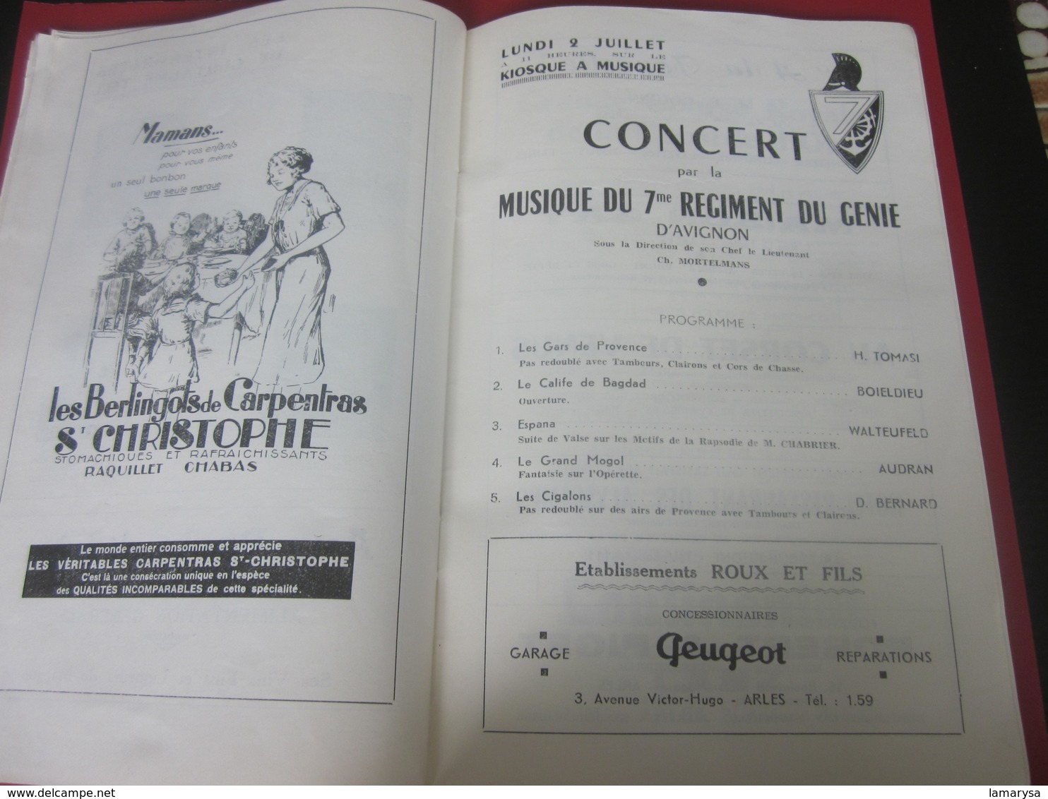 1951-ARLES-PROGRAMME MUSIQUE 7é REGIMENT GENIE MILITAIRE-GALAS ARTISTIQUES-CHORÉGRAPHIQUES-FOLKLORIQUE-CORRIDA-LA FLOTTE