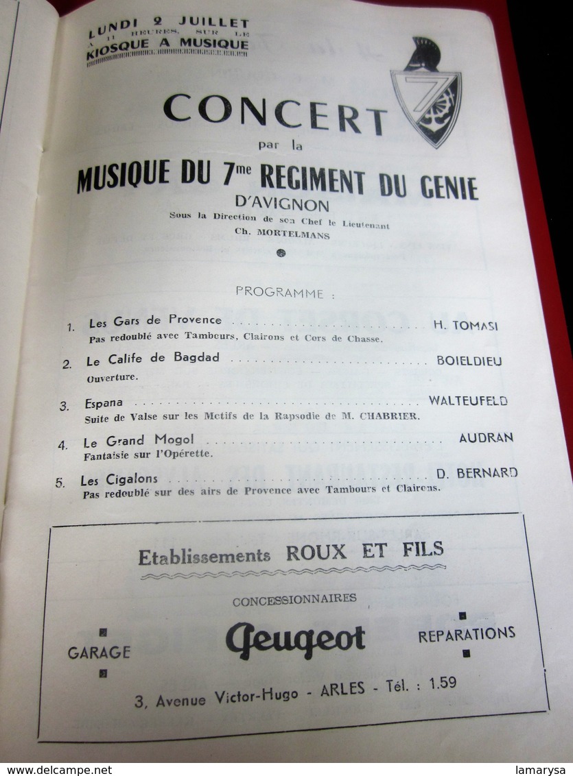 1951-ARLES-PROGRAMME MUSIQUE 7é REGIMENT GENIE MILITAIRE-GALAS ARTISTIQUES-CHORÉGRAPHIQUES-FOLKLORIQUE-CORRIDA-LA FLOTTE